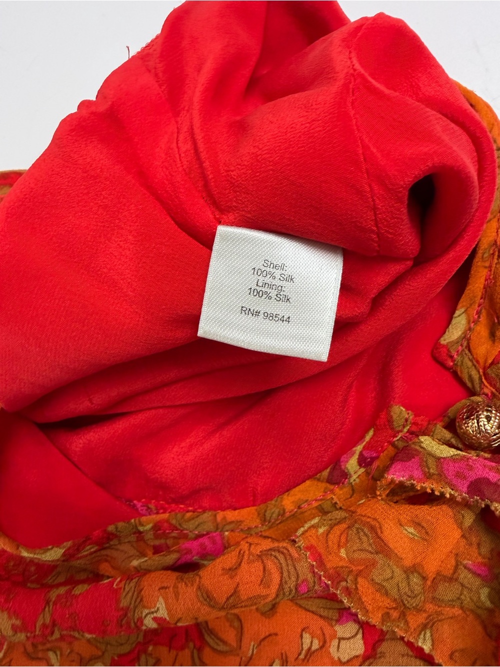 Beth Bowley 100% Silk Ruffle Front Mini Dress Orange Pink Boho Chic Size 6 - Picture 4 of 9